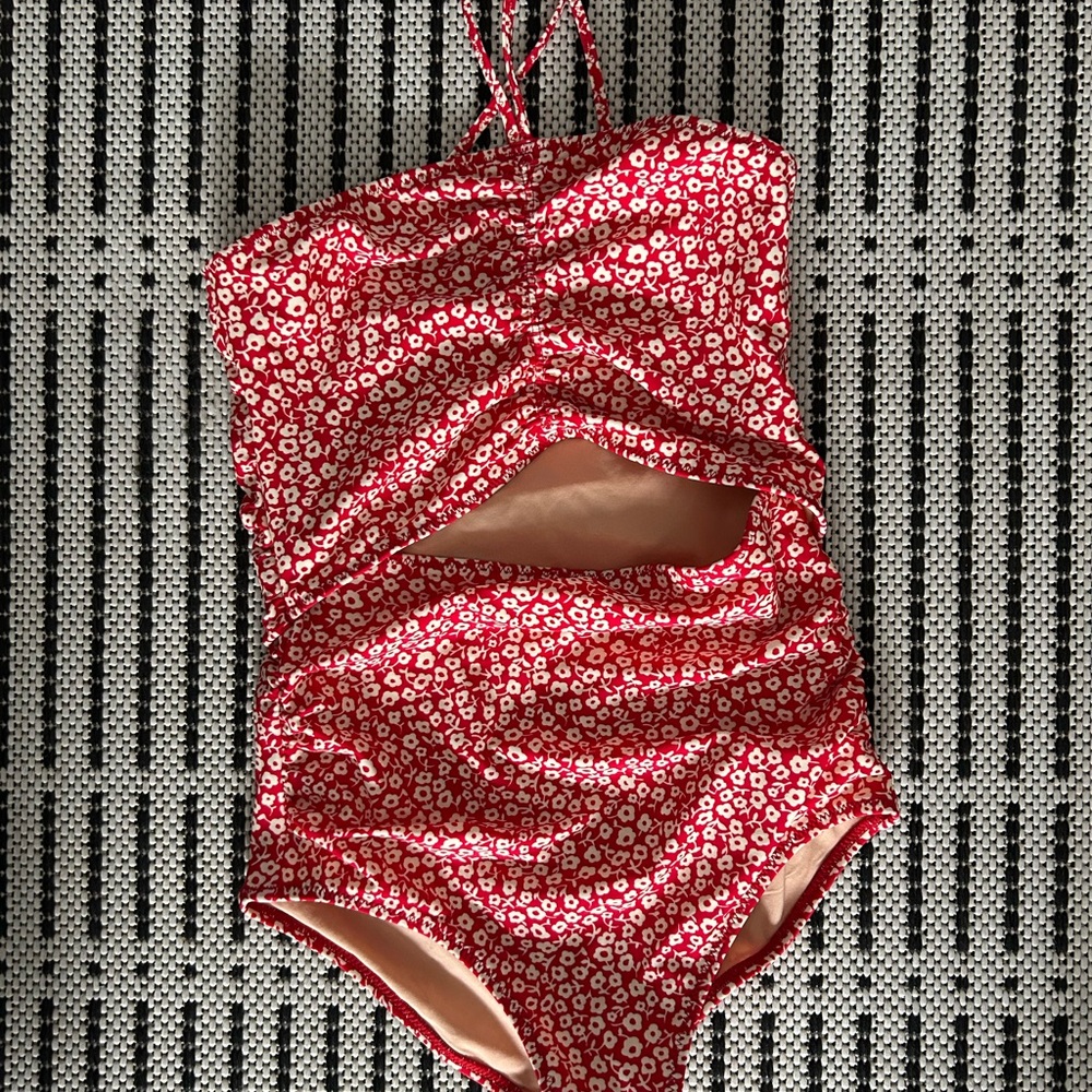 J. Crew Red Floral Kids One Piece Swimsuit